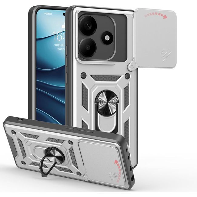 Θήκη Combo Kickstand Slide Camera Silver Poco M7 Pro 5G ΘΗΚΕΣ Orso Θήκη Combo Kickstand Slide Camera Silver Poco M7 Pro 5G
