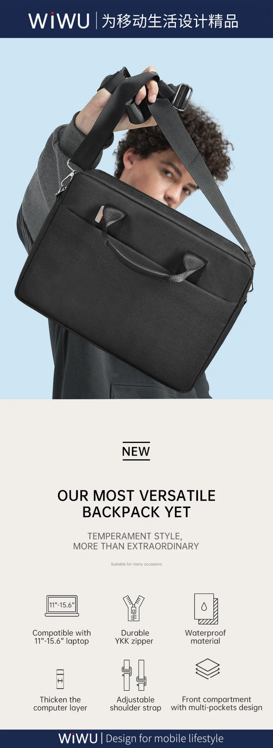 WiWU Minimalist Laptop Bag Pro 2 15.6″ Black GADGETS WIWU WiWU Minimalist Laptop Bag Pro 2 15.6" Black - Image 4