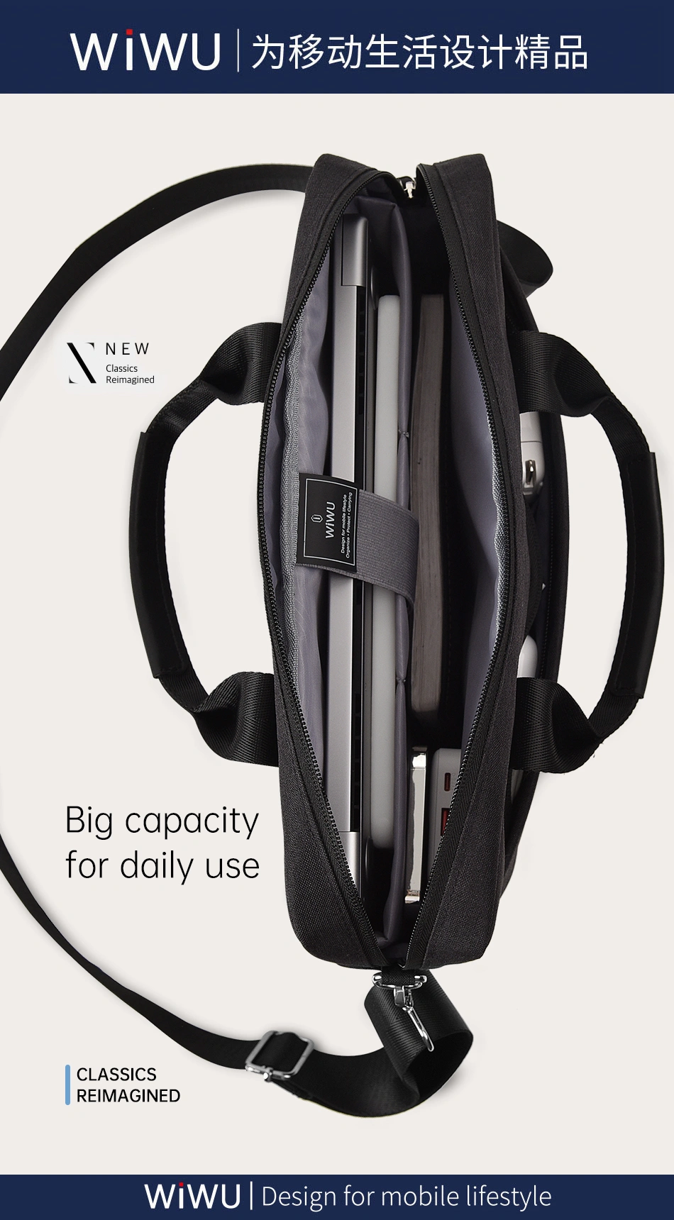 WiWU Minimalist Laptop Bag Pro 2 15.6″ Black GADGETS WIWU WiWU Minimalist Laptop Bag Pro 2 15.6" Black - Image 3