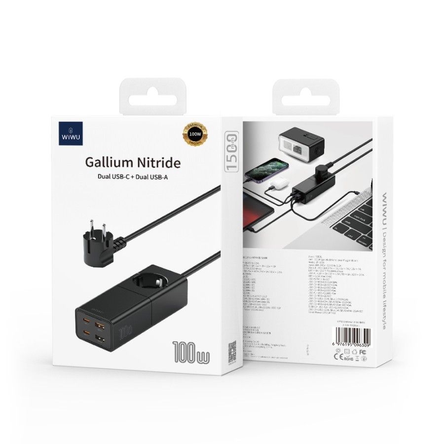 WiWU 100W GaN Power Charging Strip Station Black (S004) GADGETS WIWU WiWU 100W GaN Power Charging Strip Station Black (S004) - Image 3