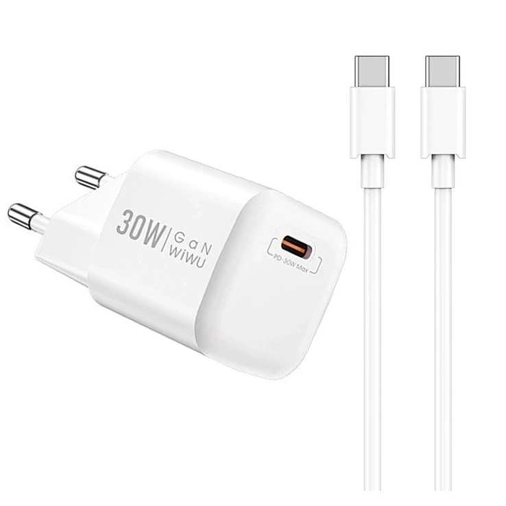 WiWU Nano GaN Fast Charger with USB-C Cable 30W White (U006) ANDROID WIWU WiWU Nano GaN Fast Charger with USB-C Cable 30W White (U006)
