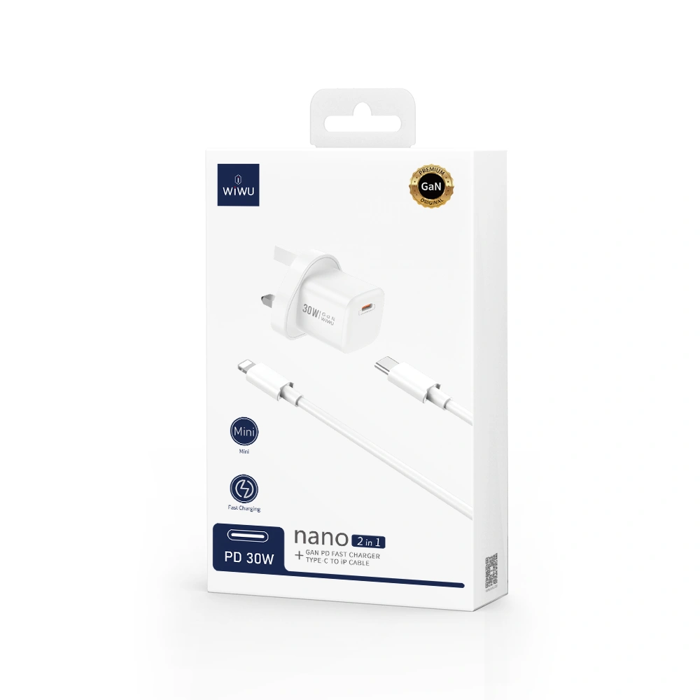 WiWU Nano GaN Fast Charger with USB-C Cable 30W White (U006) ANDROID WIWU WiWU Nano GaN Fast Charger with USB-C Cable 30W White (U006) - Image 2