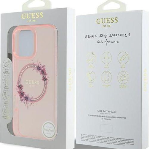 Alternative view of Θήκη Guess Flowers Wreath Clear Pink Magsafe iPhone 16 Pro Max
