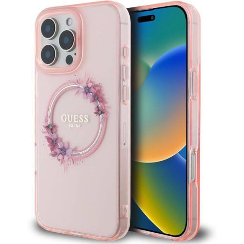 Θήκη Guess Flowers Wreath Clear Pink Magsafe iPhone 16 Pro Max ΘΗΚΕΣ Guess Θήκη Guess Flowers Wreath Clear Pink Magsafe iPhone 16 Pro Max