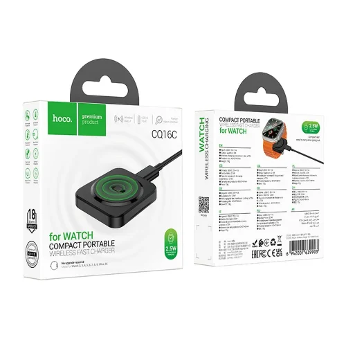Alternative view of Hoco Astute Wireless Charger for Apple Watch Black (CQ16C)