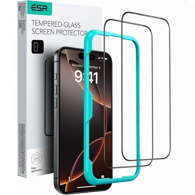 ESR Premium Quality Tempered Glass Full Cover iPhone 16 Pro (2-Pack With Easy Installation Frame) ΠΡΟΣΤΑΣΙΑ ΟΘΟΝΗΣ ESR ESR Premium Quality Tempered Glass Full Cover iPhone 16 Pro (2-Pack With Easy Installation Frame)