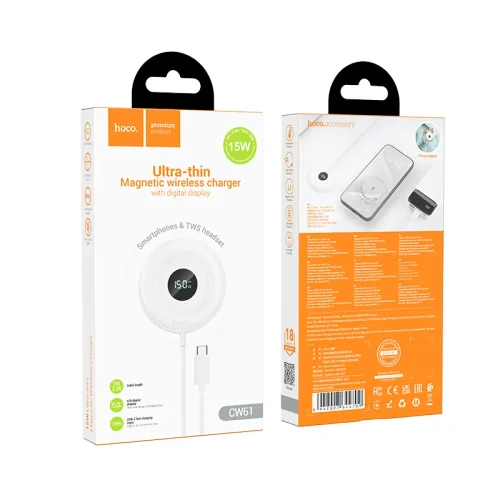 Alternative view of Hoco Ultra Thin MagSafe Magnetic Charger with LED Display White (CW61)