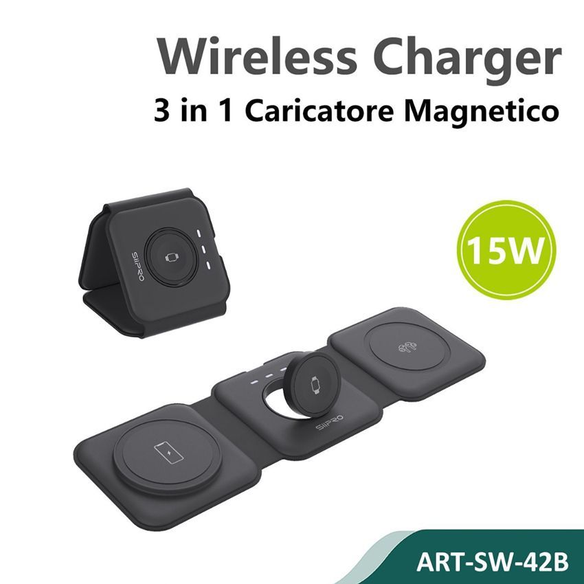 Siipro 3in1 MagSafe 15W Wireless Charging Folding Station Black (SW-42B) APPLE WATCH SIIPRO Siipro 3in1 MagSafe 15W Wireless Charging Folding Station Black (SW-42B)