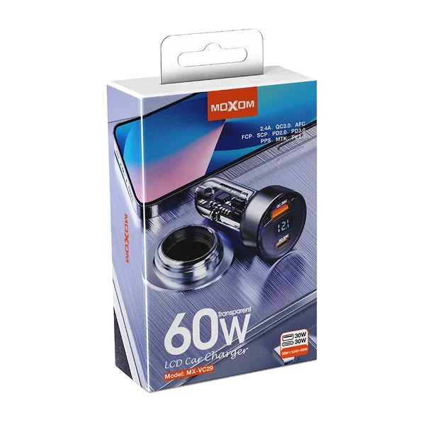 MoXoM Double Charger 1x USB QC 1x USB-C 60W Black (MX-VC29) ΑΞΕΣΟΥΑΡ MoXom MoXoM Double Charger 1x USB QC 1x USB-C 60W Black (MX-VC29) - Image 3
