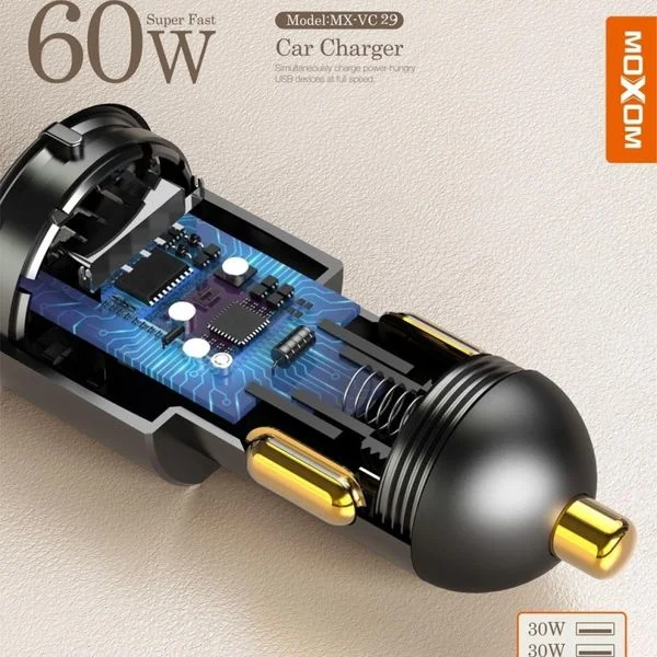 MoXoM Double Charger 1x USB QC 1x USB-C 60W Black (MX-VC29) ΑΞΕΣΟΥΑΡ MoXom MoXoM Double Charger 1x USB QC 1x USB-C 60W Black (MX-VC29) - Image 2