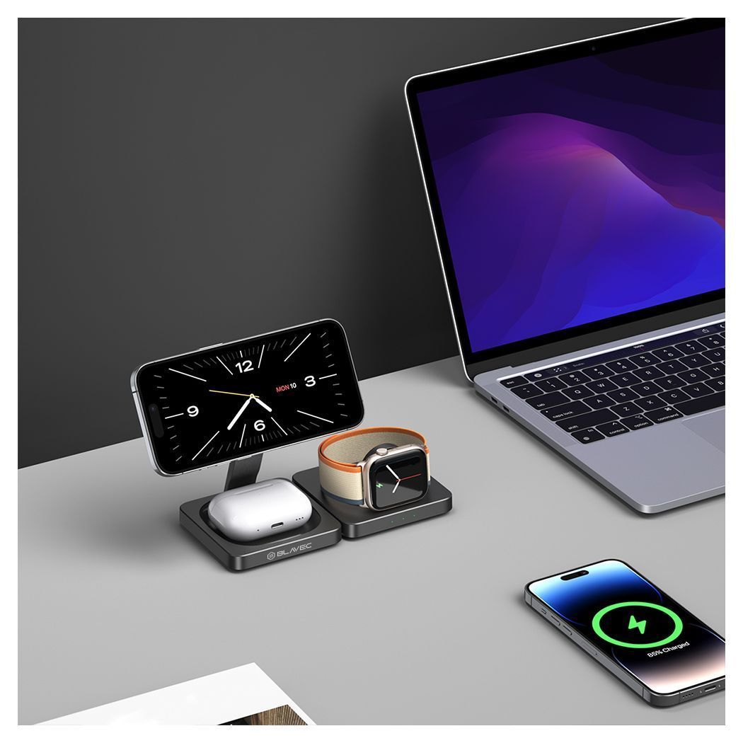 Blavec 3in1 MagSafe Wireless Charging Folding Station Black (BQI-02) APPLE WATCH Blavec Blavec 3in1 MagSafe Wireless Charging Folding Station Black (BQI-02) - Image 8