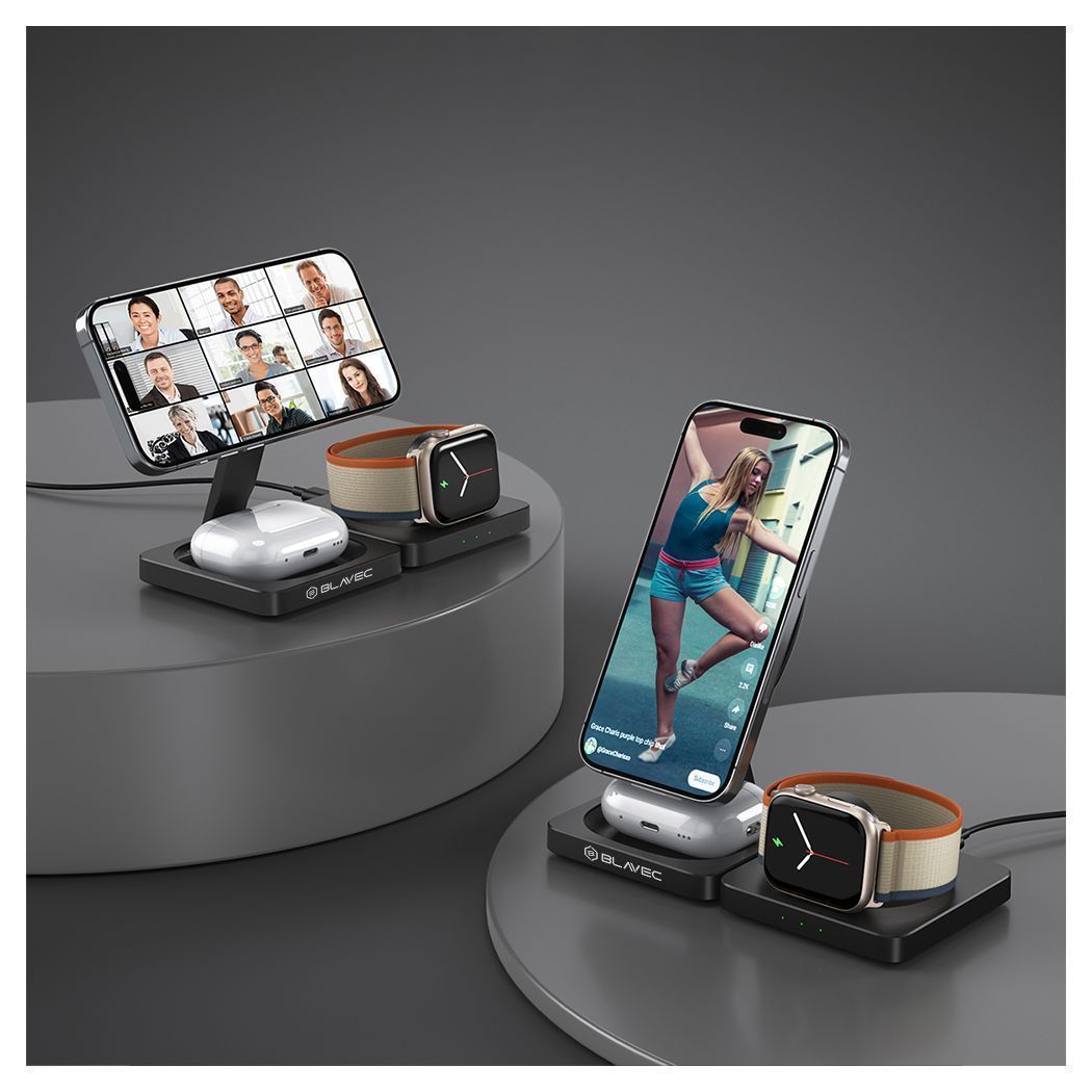 Blavec 3in1 MagSafe Wireless Charging Folding Station Black (BQI-02) APPLE WATCH Blavec Blavec 3in1 MagSafe Wireless Charging Folding Station Black (BQI-02) - Image 5