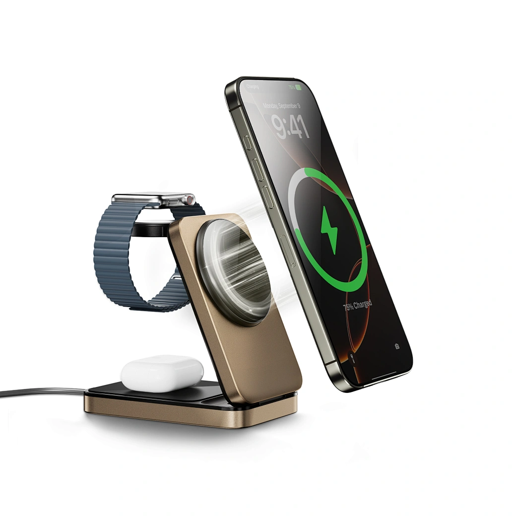 WiWU 3in1 Triple Magnetic Wireless Charger Gold 15W (W038) APPLE WATCH WIWU WiWU 3in1 Triple Magnetic Wireless Charger Gold 15W (W038)