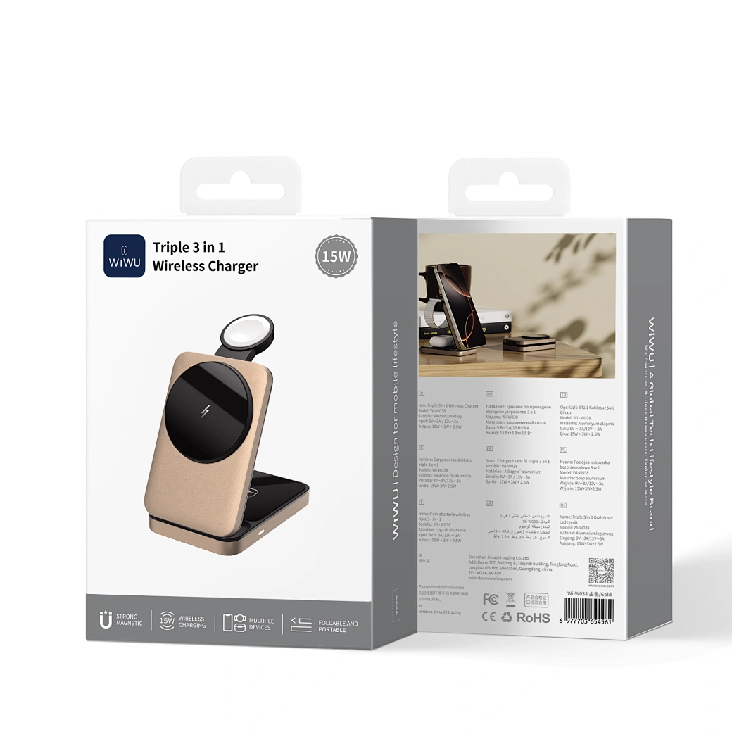 WiWU 3in1 Triple Magnetic Wireless Charger Gold 15W (W038) APPLE WATCH WIWU WiWU 3in1 Triple Magnetic Wireless Charger Gold 15W (W038) - Image 4
