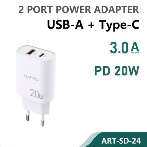 Siipro Wall Charger 1x USB 1x USB Type-C 20W White (SD-24) ΑΞΕΣΟΥΑΡ SIIPRO Siipro Wall Charger 1x USB 1x USB Type-C 20W White (SD-24)