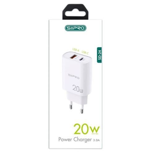 Alternative view of Siipro Wall Charger 1x USB 1x USB Type-C 20W White (SD-24)