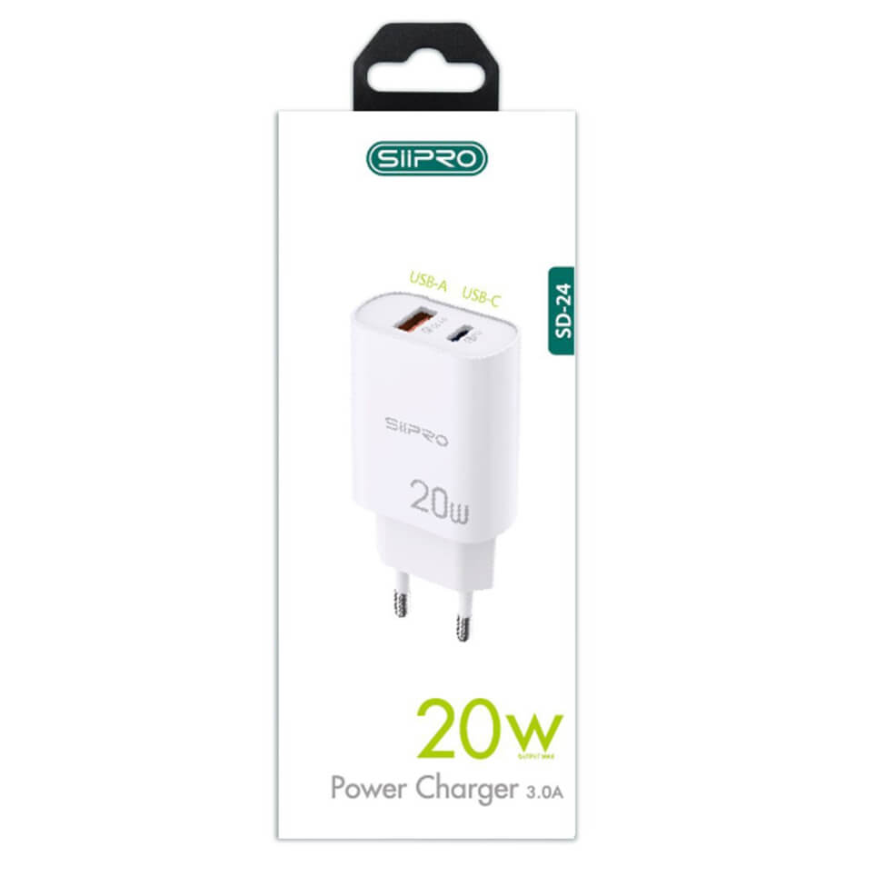 Siipro Wall Charger 1x USB 1x USB Type-C 20W White (SD-24) ΑΞΕΣΟΥΑΡ SIIPRO Siipro Wall Charger 1x USB 1x USB Type-C 20W White (SD-24) - Image 2