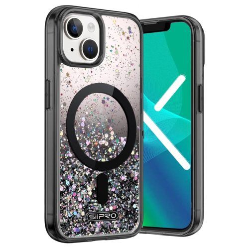 Θήκη Siipro Water Glitter Magsafe Clear Black iPhone 13/14