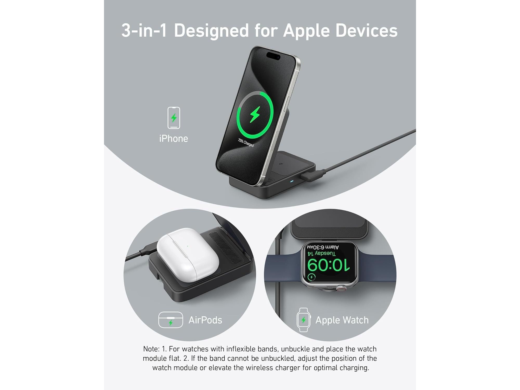 Anker Qi2 MagGo 3in1 Charging Station MFW Black APPLE WATCH Anker Anker Qi2 MagGo 3in1 Charging Station MFW Black - Image 5