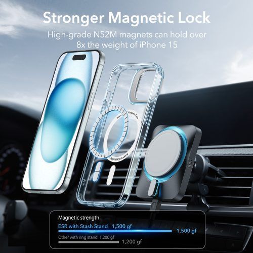 Alternative view of Θήκη ESR Classic Hybrid with Stash Stand HaloLock MagSafe Clear Light Blue iPhone 15