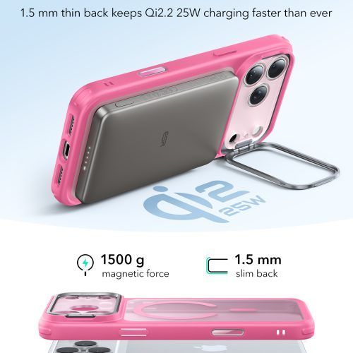 Alternative view of Θήκη ESR Classic Hybrid with Stash Stand (Camera Control Button) HaloLock MagSafe Frosted Pink iPhone 17 Pro