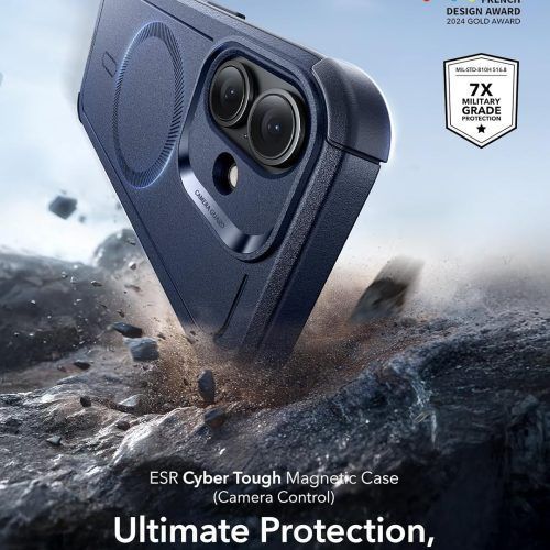 Alternative view of Θήκη ESR Cyber Tough with Camera Control Button Magsafe Blue iPhone 17