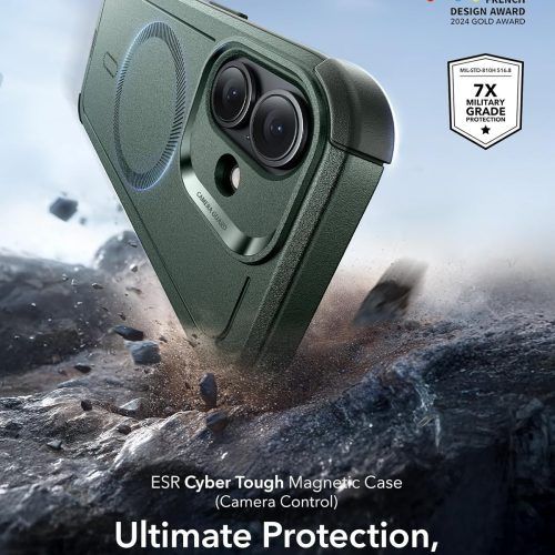 Alternative view of Θήκη ESR Cyber Tough with Camera Control Button Magsafe Green iPhone 17