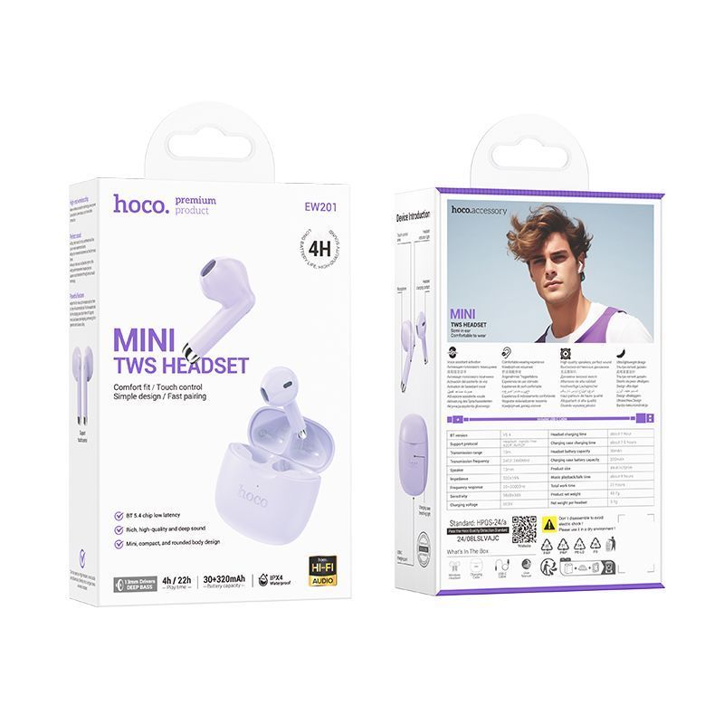 Hoco Wireless Earbuds Graceful BlueTooth v5.4 Taro Purple (EW201) ΑΚΟΥΣΤΙΚΑ-BLUETOOTH Hoco Hoco Wireless Earbuds Graceful BlueTooth v5.4 Taro Purple (EW201) - Image 2