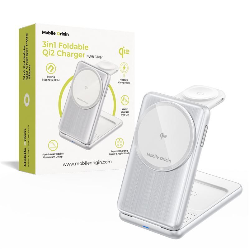 Mobile Origin 3in1 Foldable Qi2 Charger Silver (PW8) APPLE WATCH Mobile Origin Mobile Origin 3in1 Foldable Qi2 Charger Silver (PW8)