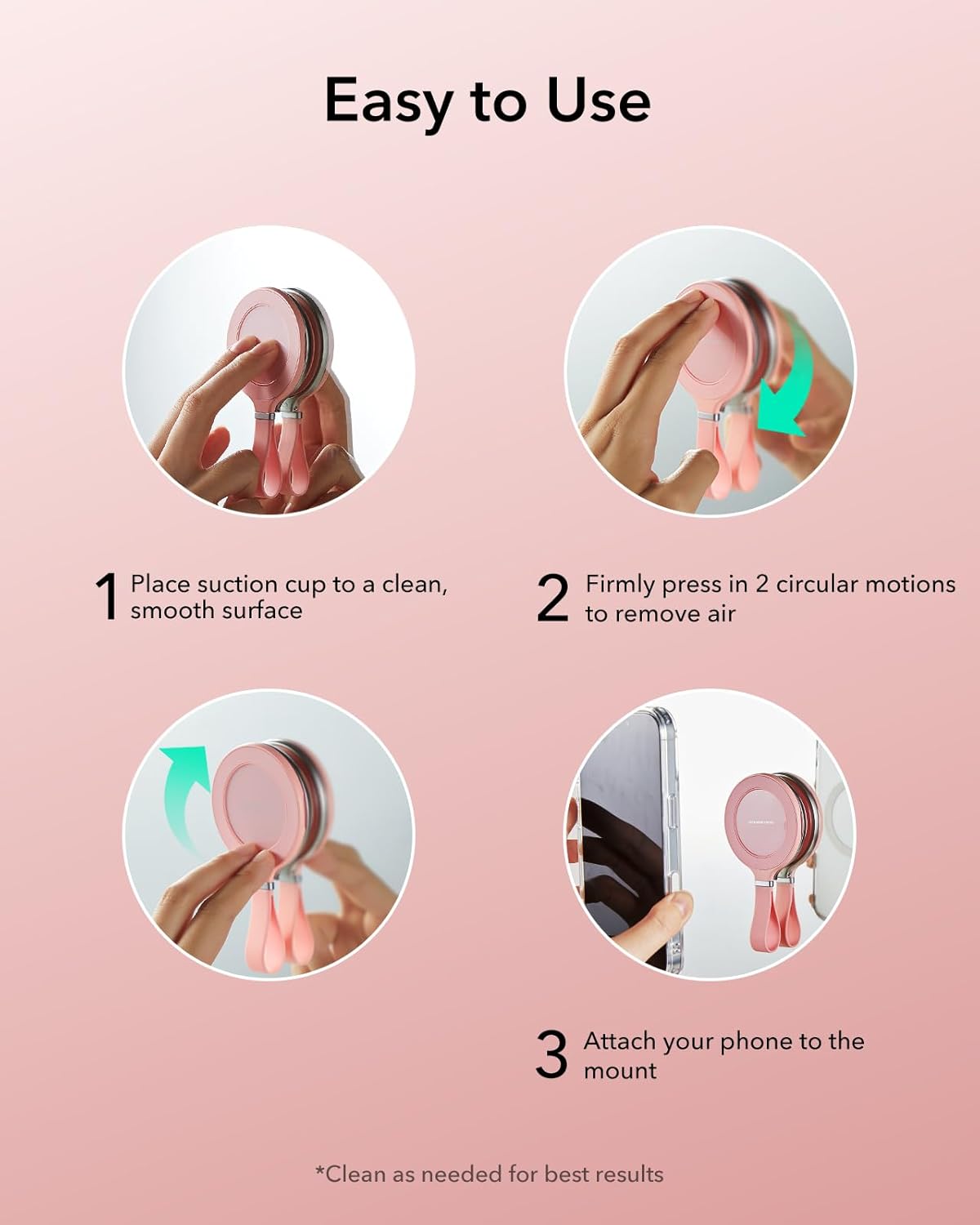 ESR Suction Cup Phone Mount HaloLock MagSafe Pink MAGSAFE GADGETS ESR ESR Suction Cup Phone Mount HaloLock MagSafe Pink - Image 3
