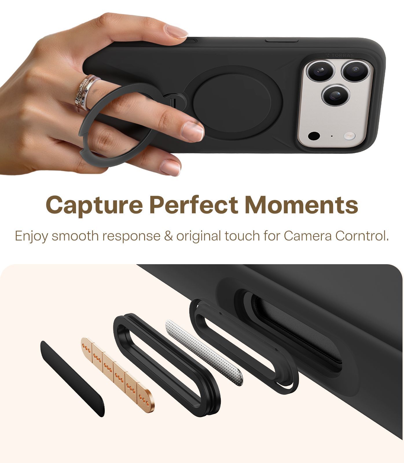 Θήκη Torras Ostand Spin Silicone MagSafe Obsidian Black iPhone 17 Pro ΘΗΚΕΣ TORRAS Θήκη Torras Ostand Spin Silicone MagSafe Obsidian Black iPhone 17 Pro - Image 4