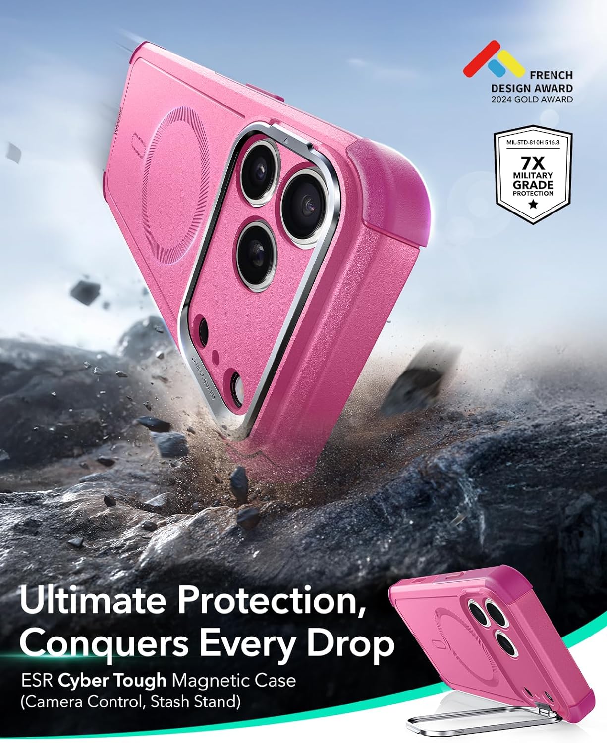 Θήκη ESR Cyber Tough (Stash Stand, Camera Control Button) Magsafe Rosy Pink iPhone 17 Pro Max ΘΗΚΕΣ ESR Θήκη ESR Cyber Tough (Stash Stand, Camera Control Button) Magsafe Rosy Pink iPhone 17 Pro Max - Image 2