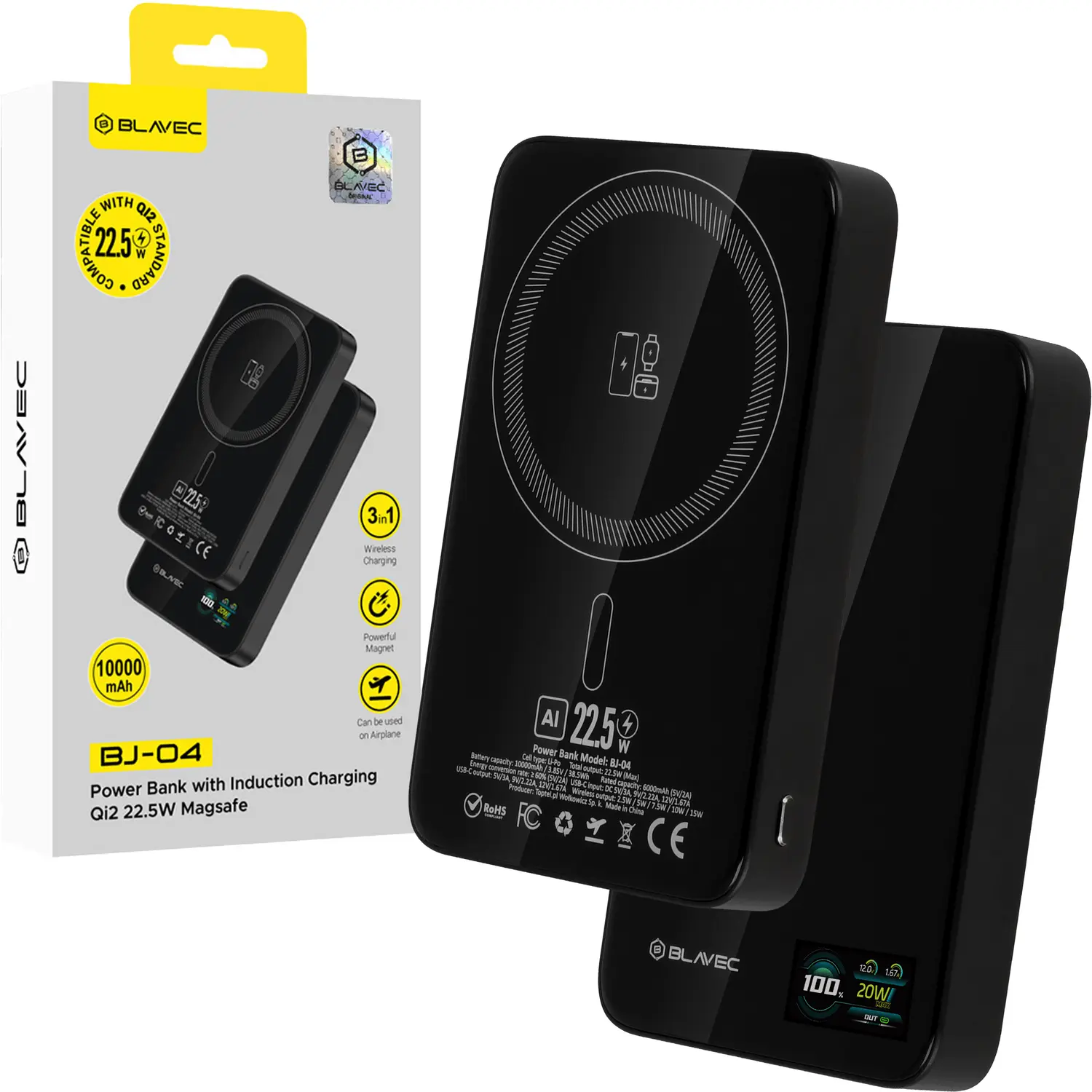 Blavec 3in1 Wireless Qi2 Magnetic PowerBank 10000mAh Graphite Grey (BJ-04) POWERBANK MAGSAFE Blavec Blavec 3in1 Wireless Qi2 Magnetic PowerBank 10000mAh Graphite Grey (BJ-04)