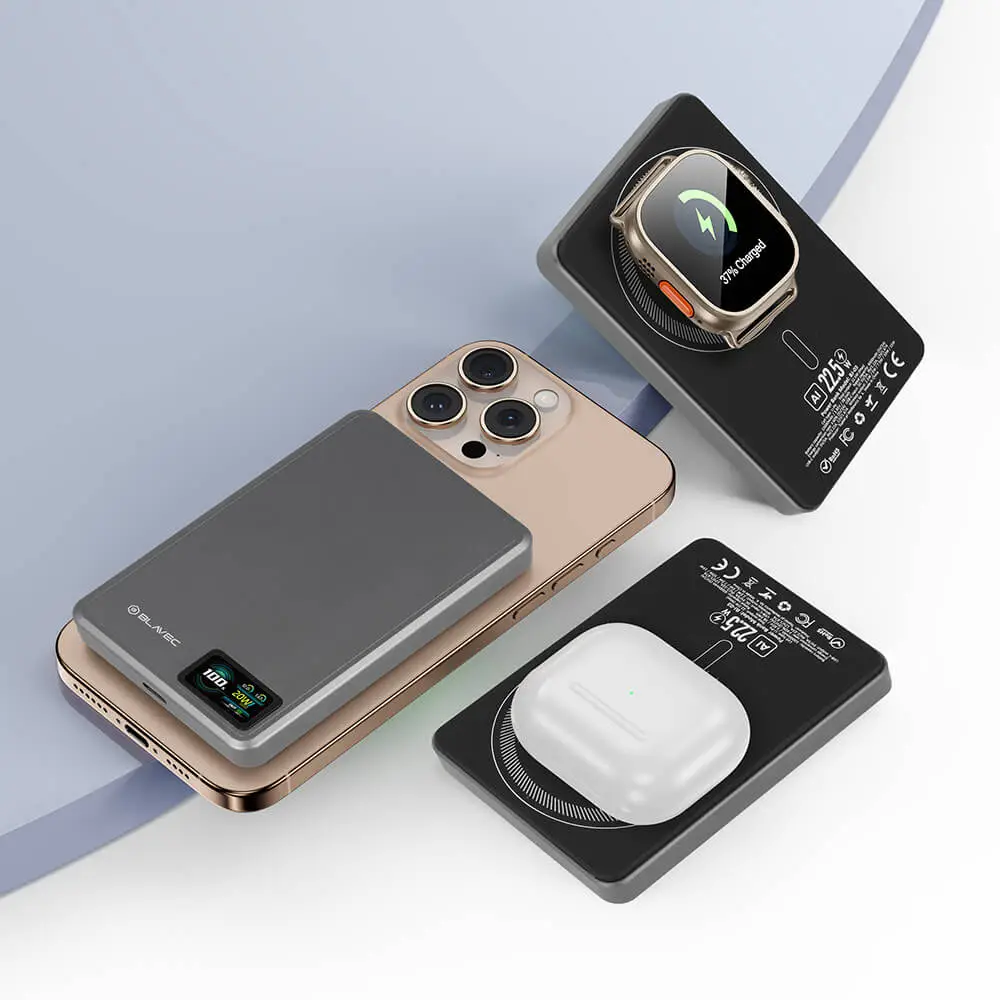 Blavec 3in1 Wireless Qi2 Magnetic PowerBank 10000mAh Graphite Grey (BJ-04) POWERBANK MAGSAFE Blavec Blavec 3in1 Wireless Qi2 Magnetic PowerBank 10000mAh Graphite Grey (BJ-04) - Image 3