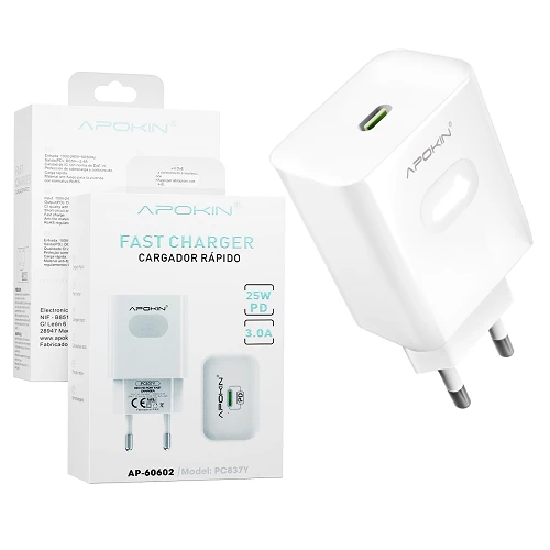 Apokin 25W PD USB-C 3A Fast Charger White (PC837Y) ΑΞΕΣΟΥΑΡ Apokin Apokin 25W PD USB-C 3A Fast Charger White (PC837Y)