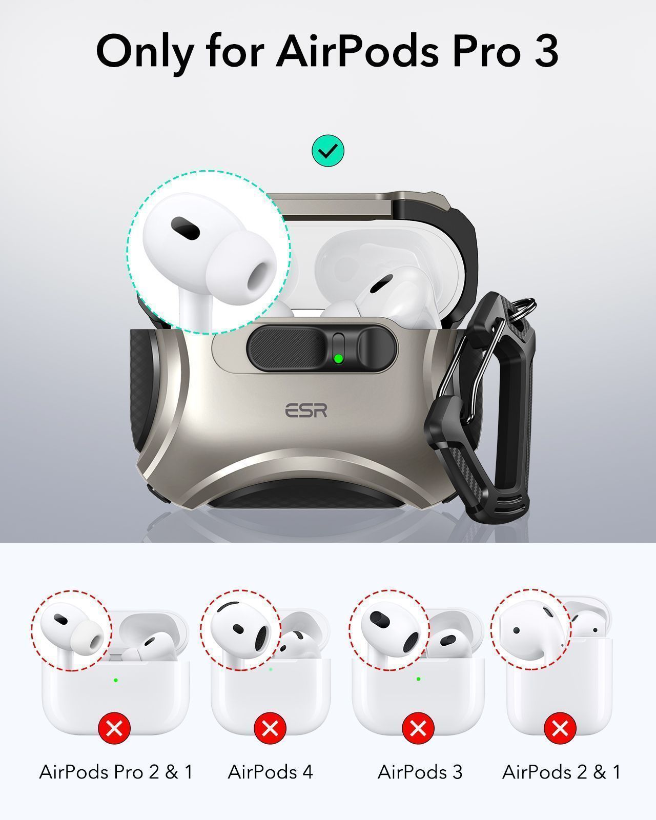 Θήκη ESR AirPods Pro 3 Cyber Armor Titanium (Magsafe Compatible) APPLE AIRPODS ESR Θήκη ESR AirPods Pro 3 Cyber Armor Titanium (Magsafe Compatible) - Image 3