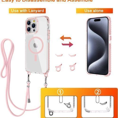 Alternative view of Θήκη Orso Detachable Lanyard Magsafe Clear Rose iPhone 15