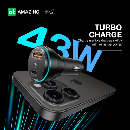 Alternative view of AmazingThing FlexiPower Pro Car Charger 1x USB QC 1x USB-C 43W Black (W961)