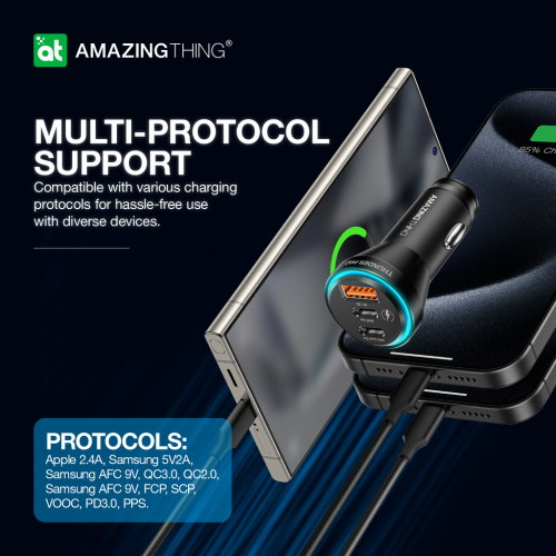 Alternative view of AmazingThing FlexiPower Pro Car Charger 1x USB QC 2x USB-C 63W Black (W962)