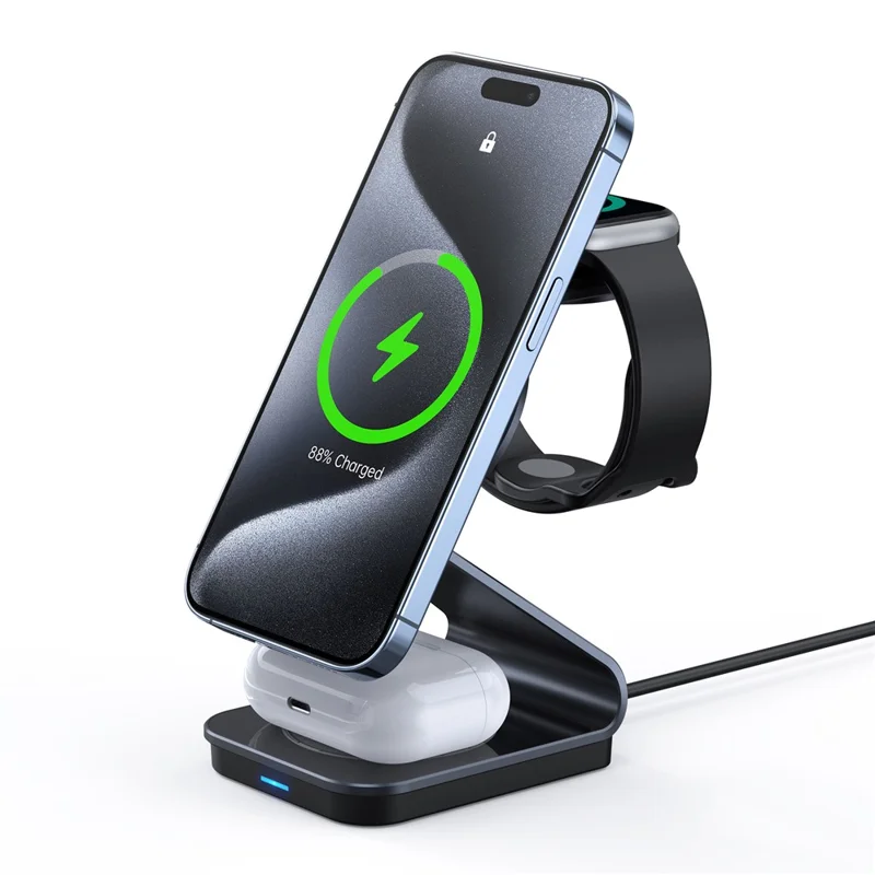 Duzzona 3in1 Qi2 Wireless Charging Stand Black (W21) APPLE WATCH Duzzona Duzzona 3in1 Qi2 Wireless Charging Stand Black (W21) - Image 8