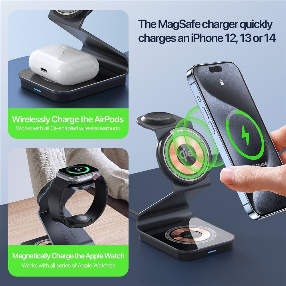 Duzzona 3in1 Qi2 Wireless Charging Stand Black (W21) APPLE WATCH Duzzona Duzzona 3in1 Qi2 Wireless Charging Stand Black (W21) - Image 5