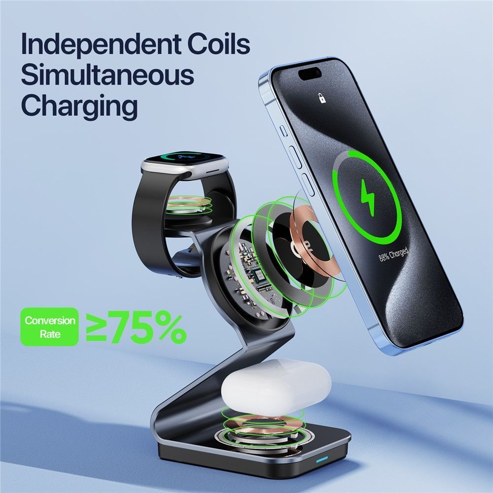 Duzzona 3in1 Qi2 Wireless Charging Stand Black (W21) APPLE WATCH Duzzona Duzzona 3in1 Qi2 Wireless Charging Stand Black (W21) - Image 4