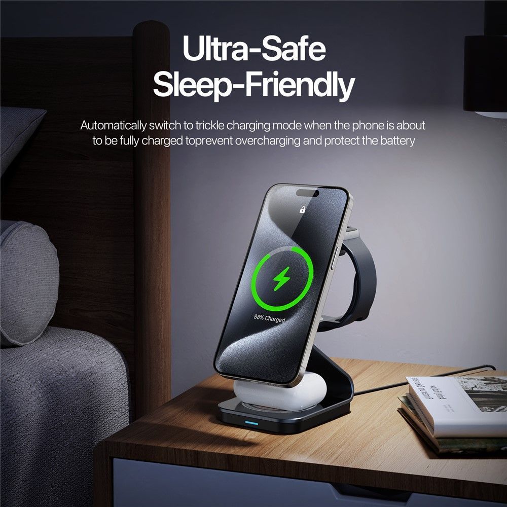 Duzzona 3in1 Qi2 Wireless Charging Stand Black (W21) APPLE WATCH Duzzona Duzzona 3in1 Qi2 Wireless Charging Stand Black (W21) - Image 3