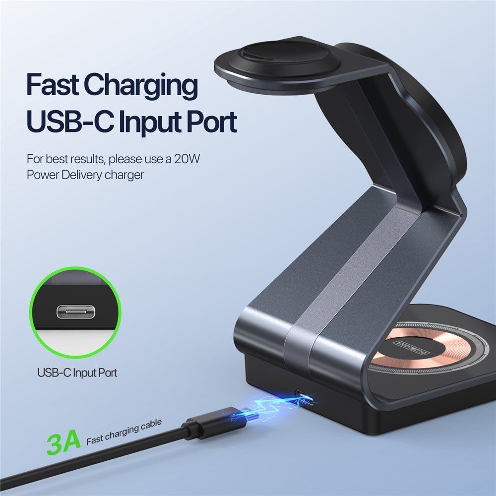 Duzzona 3in1 Qi2 Wireless Charging Stand Black (W21) APPLE WATCH Duzzona Duzzona 3in1 Qi2 Wireless Charging Stand Black (W21) - Image 2