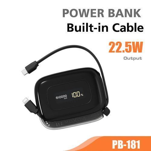 MoXoM Built-in Cable Muse PowerBank 10000mAh 22.5W Black (MX-PB181)