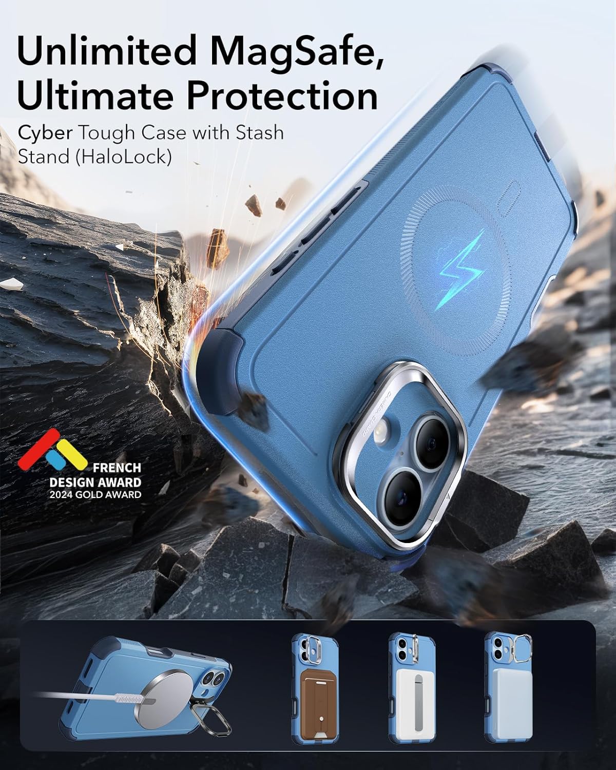 Θήκη ESR Cyber Tough with Stash Stand Magsafe Light Blue iPhone 16 ΘΗΚΕΣ ESR Θήκη ESR Cyber Tough with Stash Stand Magsafe Light Blue iPhone 16 - Image 3