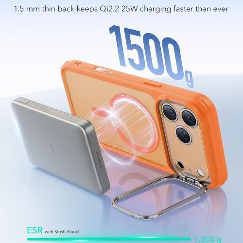 Alternative view of Θήκη ESR Classic Hybrid with Stash Stand (Camera Control Button) HaloLock MagSafe Frosted Orange iPhone 17 Pro