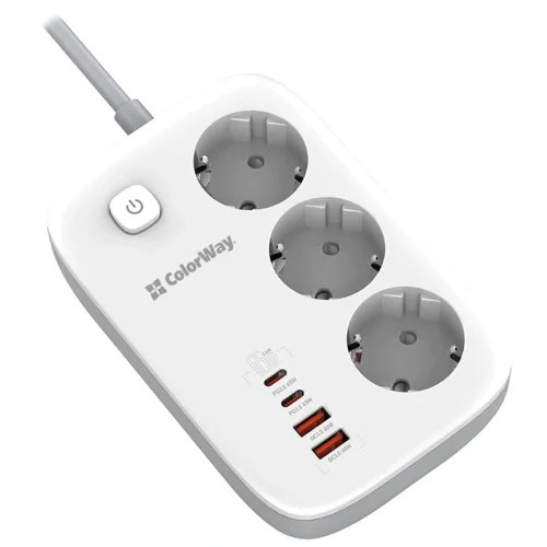ColorWay Fast Charge 65W MultiSocket 220V 13A GaN3 Pro 2m White