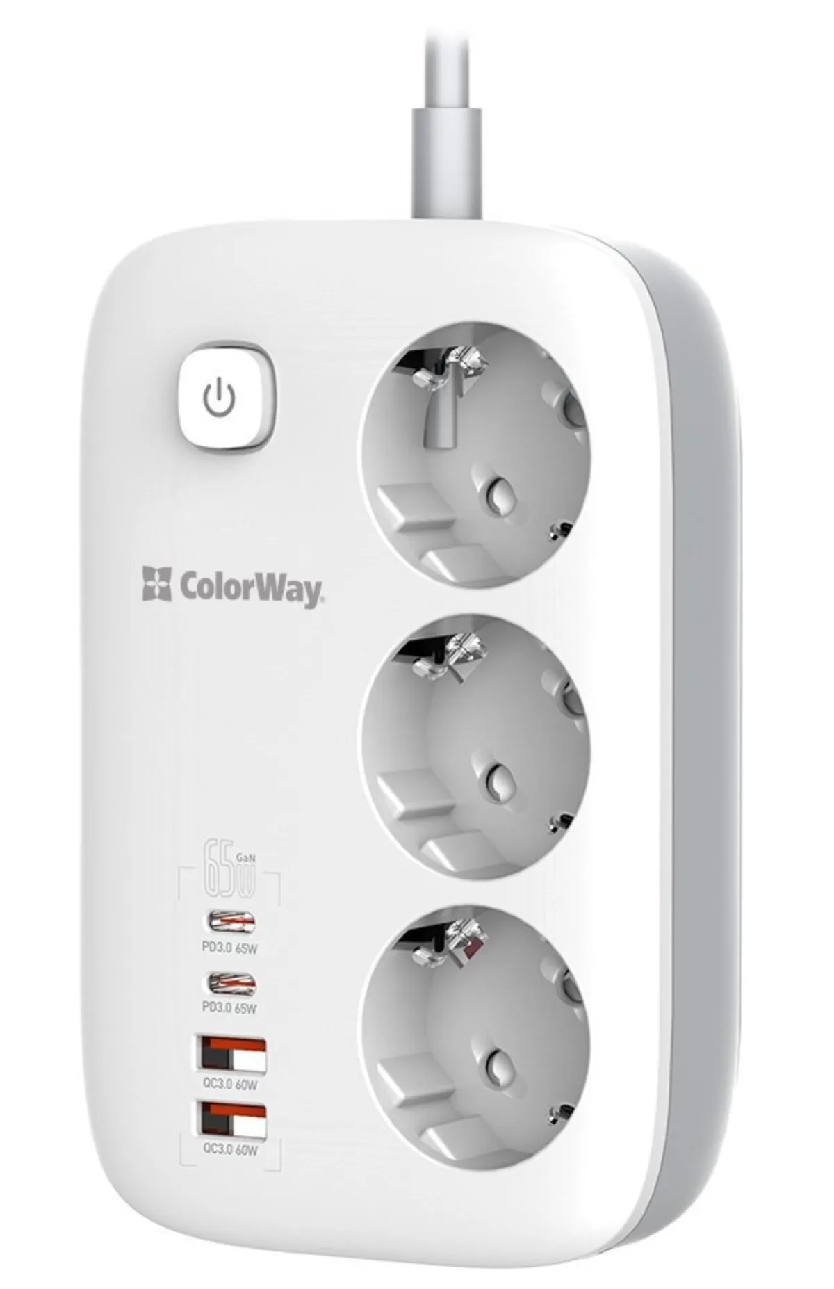 ColorWay Fast Charge 65W MultiSocket 220V 13A GaN3 Pro 2m White GADGETS ColorWay ColorWay Fast Charge 65W MultiSocket 220V 13A GaN3 Pro 2m White - Image 3