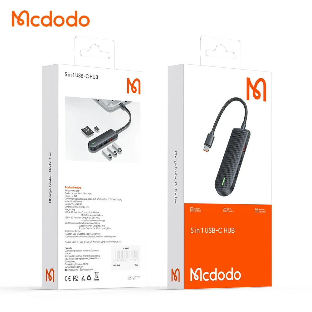 Mcdodo 5in1 USB-C Hub with Card Slot Black (HU-143) GADGETS Mcdodo Mcdodo 5in1 USB-C Hub with Card Slot Black (HU-143) - Image 6